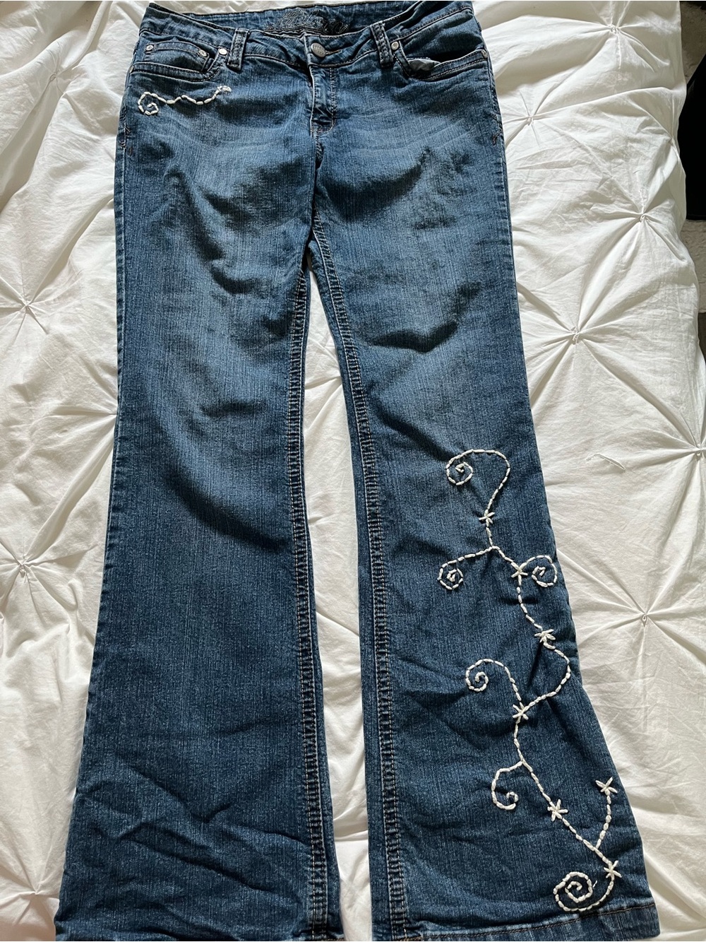 Hand sewn and wonderfully made Women’s Dark Blue Embroidered Flare Jeans